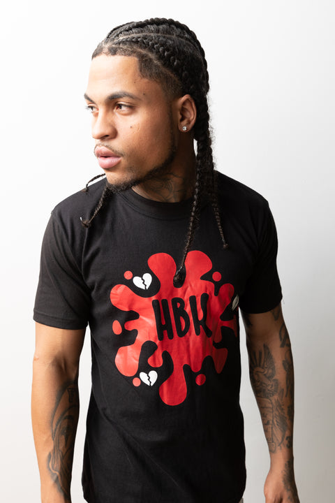 HBK Club T-Shirt In Black With Red Splatter