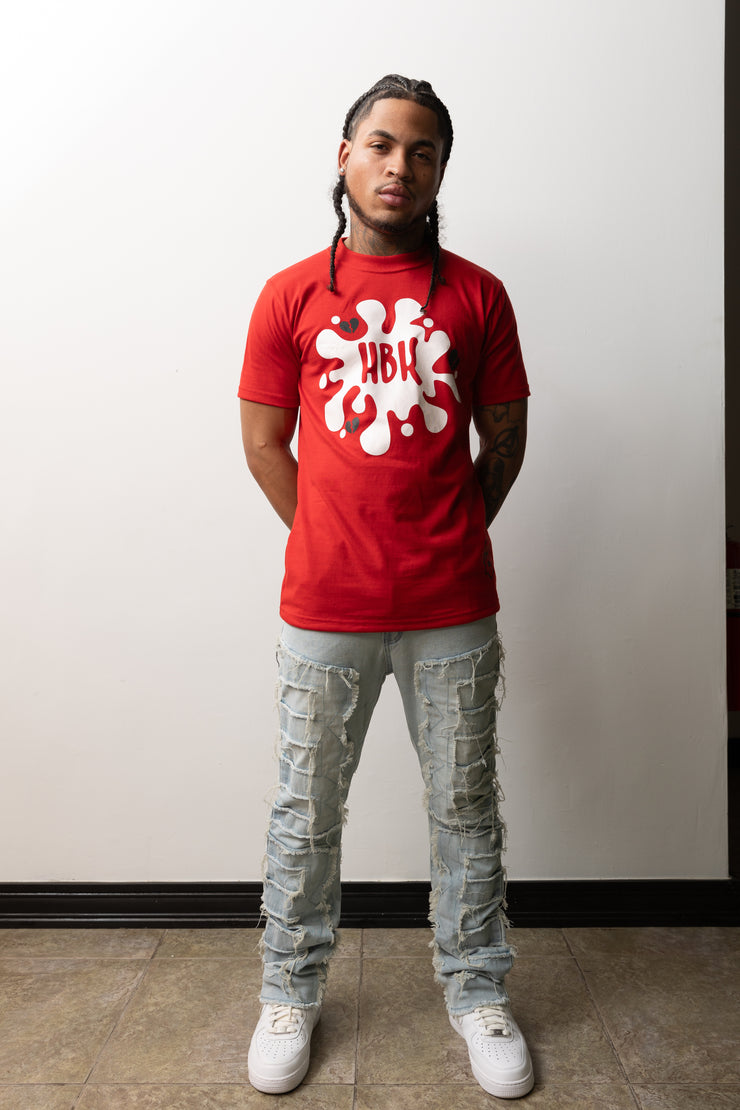 HBK Club T-Shirt In Red With White Splatter