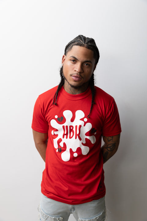 HBK Club T-Shirt In Red With White Splatter