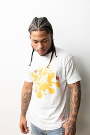 HBK Club T-Shirt In White With Yellow Splastter