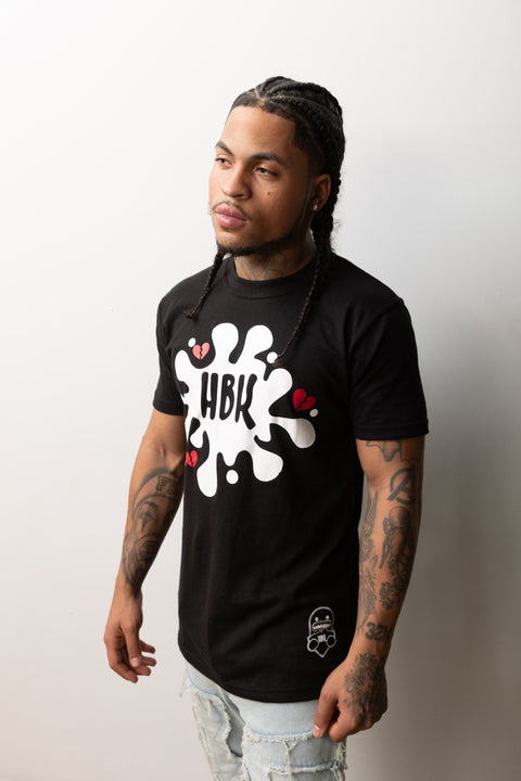 HBK Club T-Shirt In Black With White Splatter