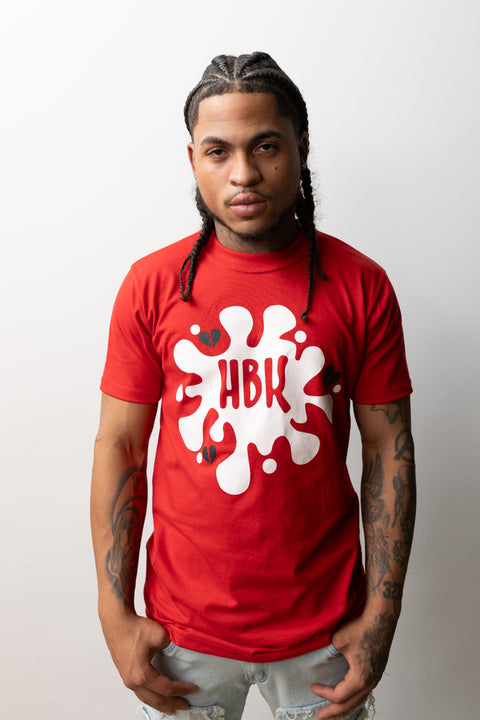 HBK Club T-Shirt In Red With White Splatter