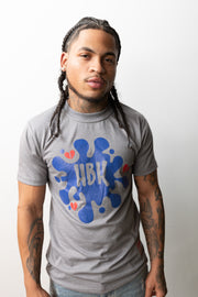 HBK Club T-Shirt In Grey With Blue Splatter