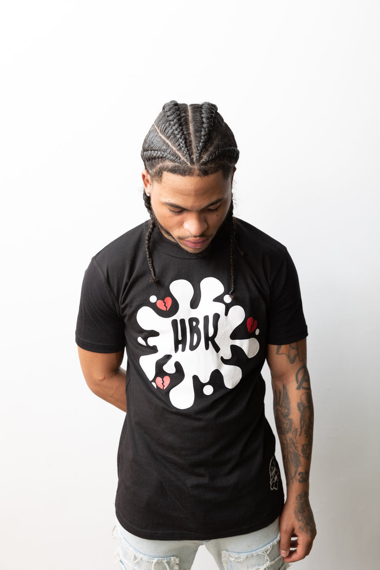 HBK Club T-Shirt In Black With White Splatter