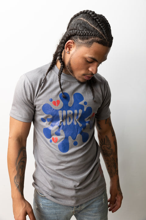 HBK Club T-Shirt In Grey With Blue Splatter