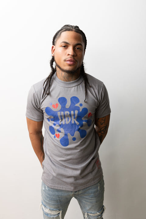 HBK Club T-Shirt In Grey With Blue Splatter