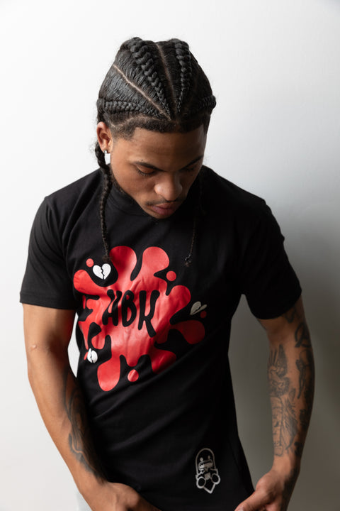 HBK Club T-Shirt In Black With Red Splatter