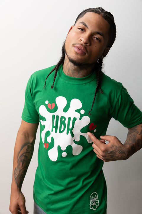 HBK Club T-Shirt In Green With White Splatter