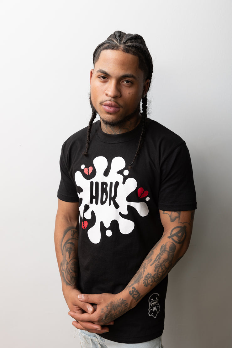 HBK Club T-Shirt In Black With White Splatter