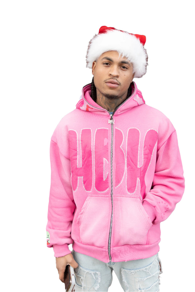 HBK Full Zip-Up Monster Hoodie\ Pink