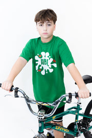 HBK Club T-Shirt In Green With White Splatter / KID