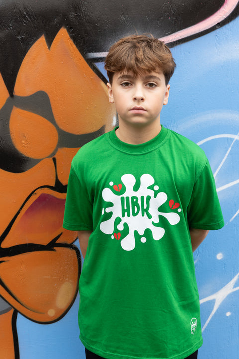 HBK Club T-Shirt In Green With White Splatter / KID