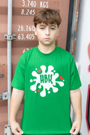 HBK Club T-Shirt In Green With White Splatter / KID