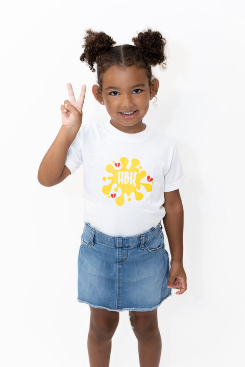 HBK Club T-Shirt In White With Yellow Splastter / KID