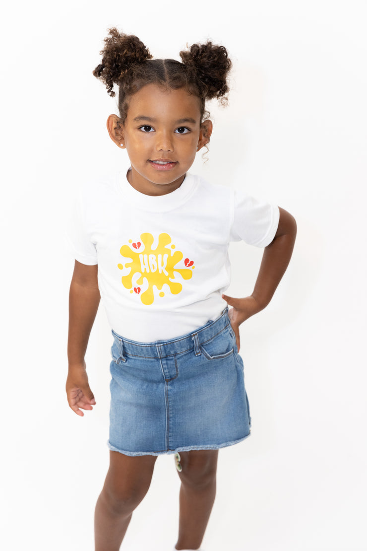 HBK Club T-Shirt In White With Yellow Splastter / KID