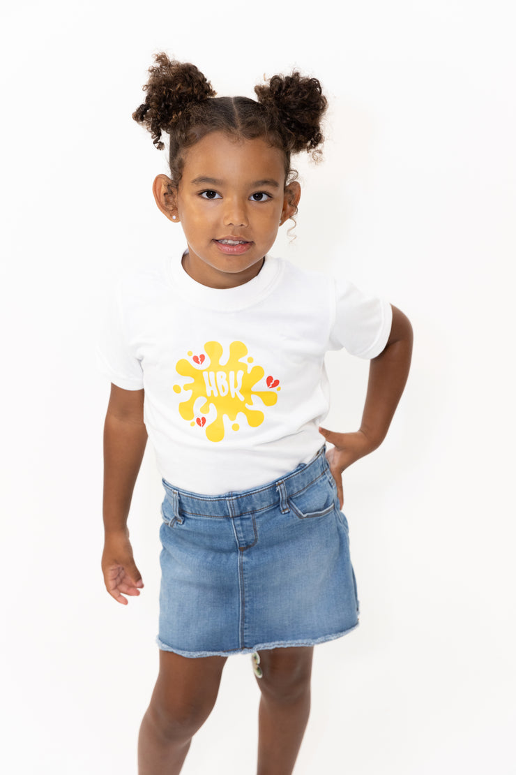 HBK Club T-Shirt In White With Yellow Splastter / KID