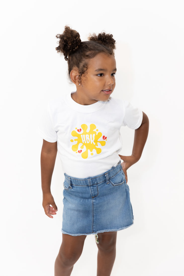 HBK Club T-Shirt In White With Yellow Splastter / KID