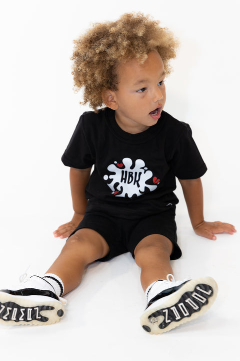 HBK Club T-Shirt In Black With White Splastter / KID