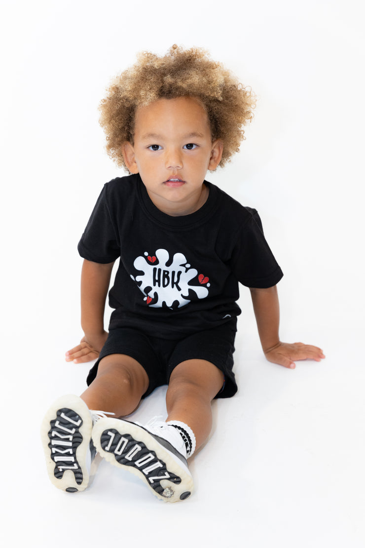 HBK Club T-Shirt In Black With White Splastter / KID