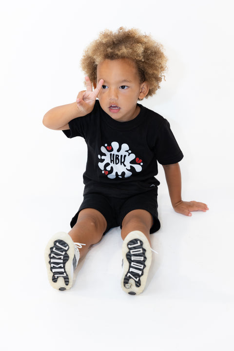 HBK Club T-Shirt In Black With White Splastter / KID