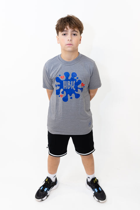 HBK Club T-Shirt In Grey With Blue Splastter / KID