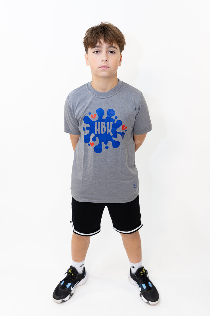 HBK Club T-Shirt In Grey With Blue Splastter / KID