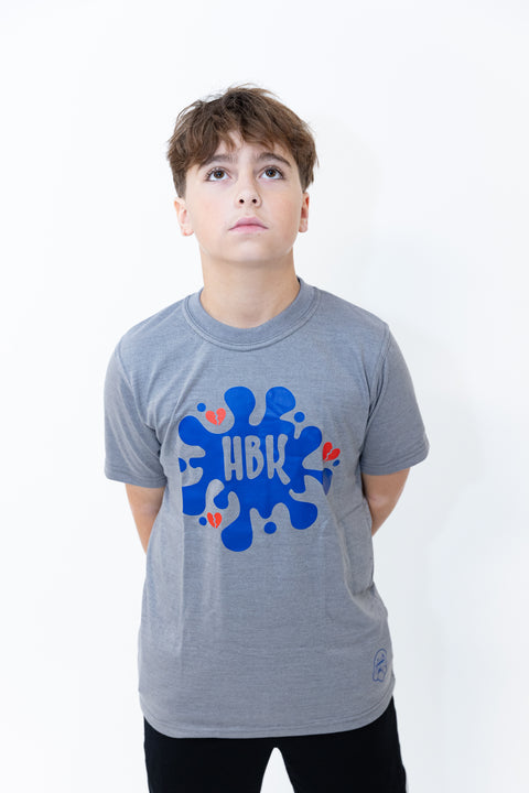 HBK Club T-Shirt In Grey With Blue Splastter / KID