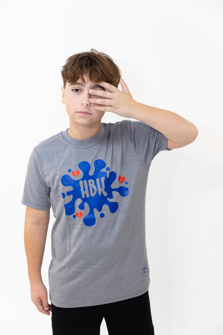 HBK Club T-Shirt In Grey With Blue Splastter / KID